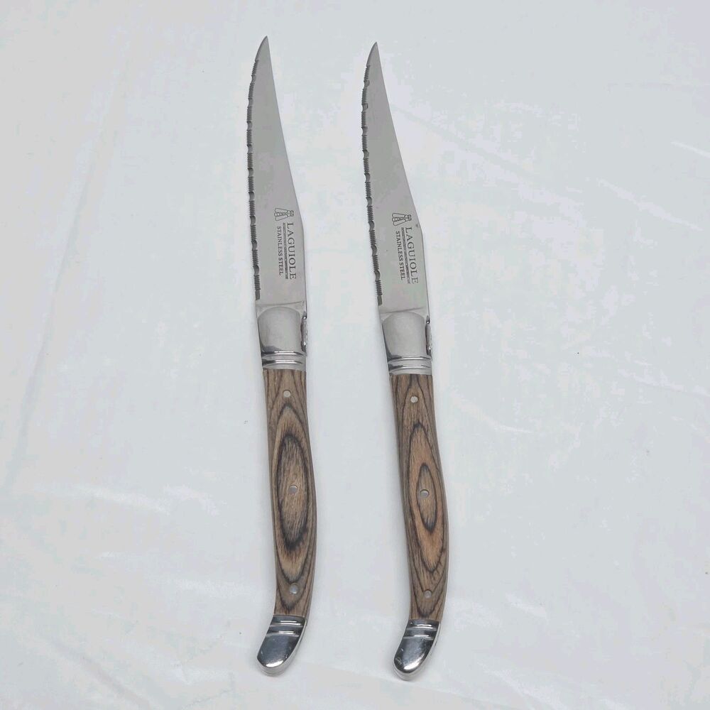 Trudeau Maison Laguiole Wood Handle Steak Kitchen Knives Set Of 2